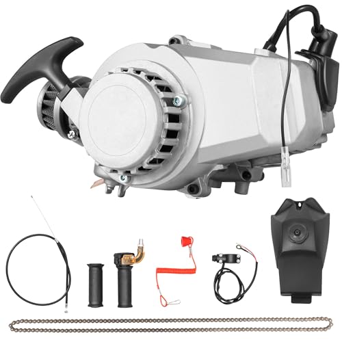 49CC 2-Stroke Engine Motor Kit with Forward/Reverse Gearbox, High-Power Air-Cooled Single Cylinder Pull Start Motor for Go Karts, Mini Dirt Bikes, Scooters & ATV