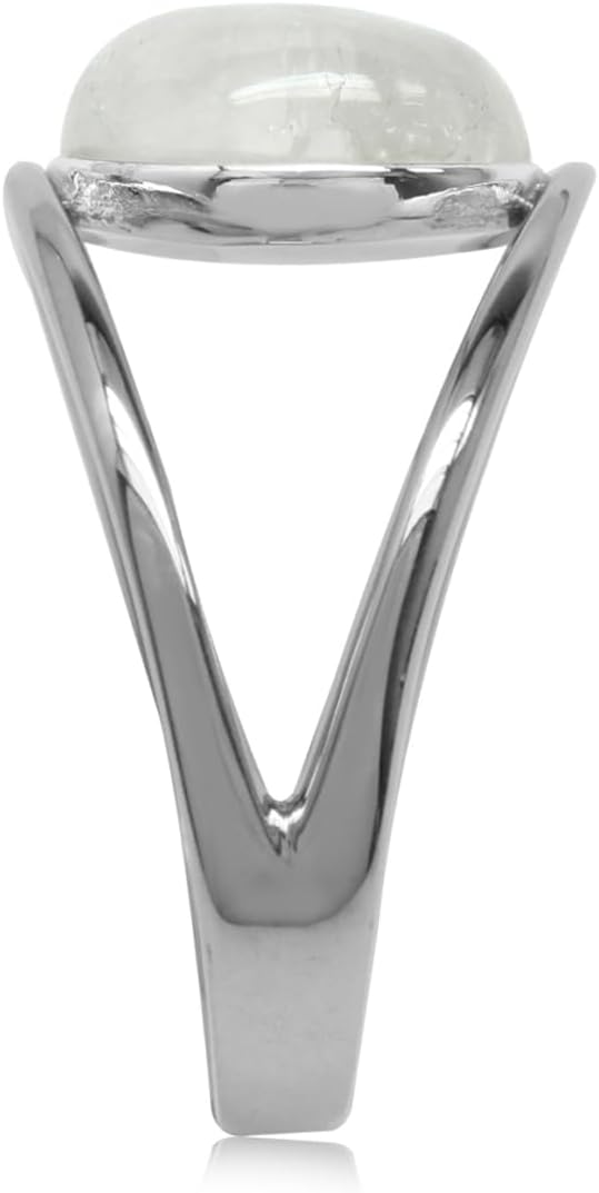 Silvershake Natural Moonstone White Gold Plated 925 Sterling Silver Solitaire Ring - Image 4