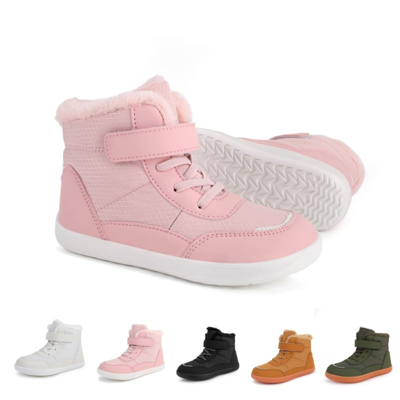 Toddler/Little Kids/Big Kids Waterproof High Top Winter Snow Boots,Girls Boys Wide Toe Box Barefoot Boots Shoes,Kids Minimalist Barefoot Hiking Shoes,Zero Drop Sole