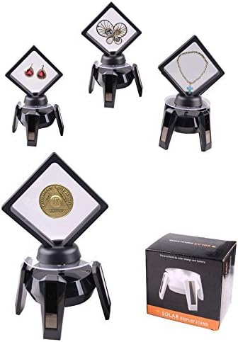 Matchless Store Rotating Coin Display Stand - 360° LED Solar Powered Stand for Jewelry Toys (Black)