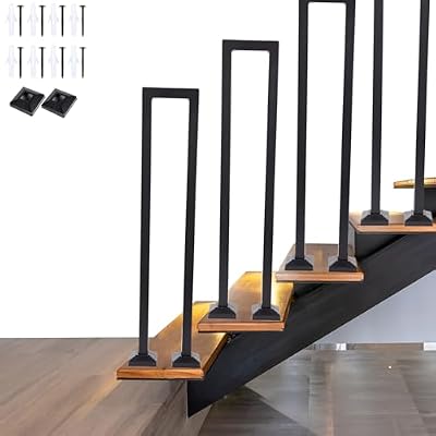 Iron Indoor Stair Railing, U-Shaped Handrails for Indoor Stairs, Modern U Metal Stair Handrail Indoor, Individual Non-Slip Hand Rails for Outdoor Steps, Staircase Handrails (Black A, 95cm)