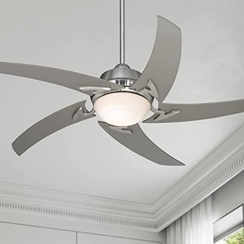 Casa Vieja 52" Capri Modern Indoor Ceiling Fan with LED Light Remote Control Brushed Nickel Silver White Opal Glass for Living Kitchen House Bedroom Family Dining Home Office Kids Room