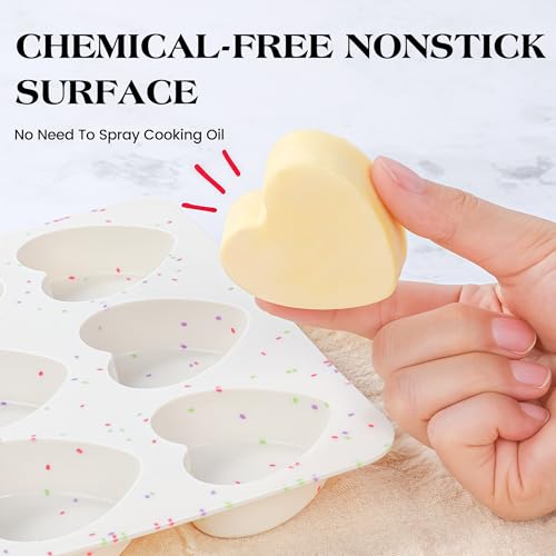 AOTASO 2 Inch Small Heart Shaped Silicone Molds for Chocolate, Candy, Cake, Soap (Set of 2, Cream)