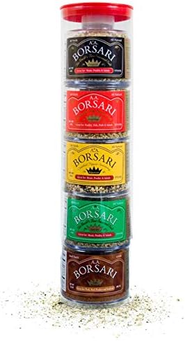 Borsari Seasoned Salt Gift Set - Original, Savory, Orange Ginger, Coffee, Cracked Pepper - Gluten Free Gourmet Sea Salt Blends - 3-4oz Shaker Bottles