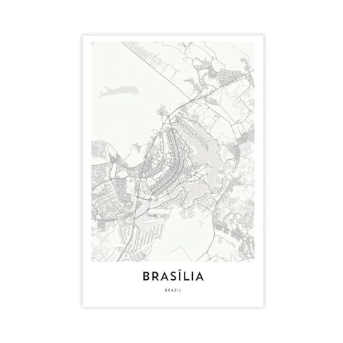 Wigonda Brasilia Map Distrito Federal Brazil Decor, Modern City Street Work Canvas Poster Wall Art Prints Room Aesthetic Murals Bedroom And Living Decorations Unframe 12x18inch