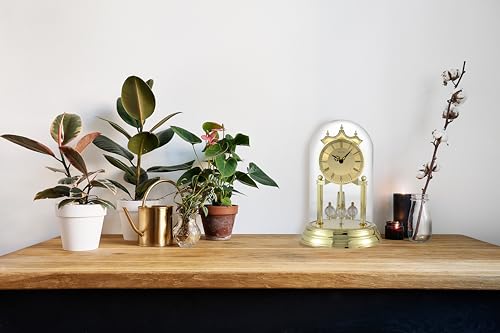 Bulova Tristan I Desk and Table Clock | Model B8818 | Polished Brass Finish | Polished Metal Base | Floating Dial | Roman Numerals | Elegant Pendulum Design - Image 4