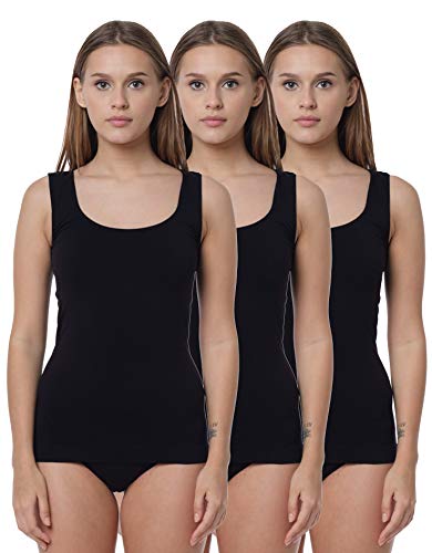 Yenita 3er Pack Damen Seamless Unterhemden, Tank Top aus Mikrofaser, schwarz, Gr. M Cover