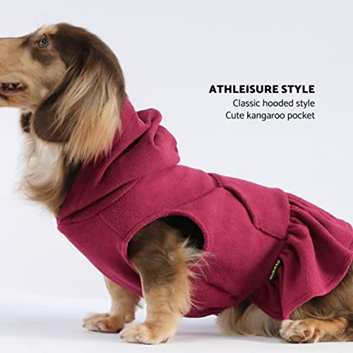 Fitwarm Fleece Dog Hoodie Dress, Vest Sweaters, Dog Clothes For Small Dogs Girl, Thermal Cat Apparel, Burgundy Red, Small #TOP1