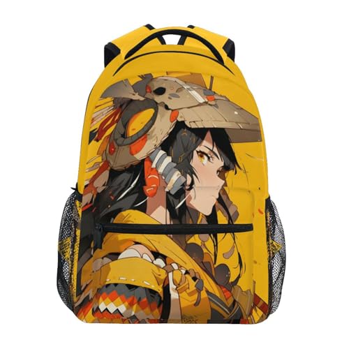 WOIWB Kid School Backpacks Samurai Anime Print for Girls Boys for Travel Hiking, Large Capacity Bookbag Daypack -M