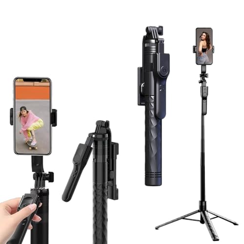 Image of Kratos 69 Inch Tripod Stand for Phone with 360 Rotating Pan Handle, Extendable 3-Leg Tripod with Bluetooth Selfie Stick for Video Shooting, Travel, Compatible with iPhone, GoPro, Smartphones