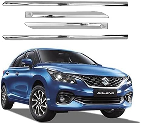 Full Chrome Side Beading Moulding with 3M Adhesive Tape for Maruti Suzuki Baleno 2022 and Above Models - Chrome Color (Pack of 4)