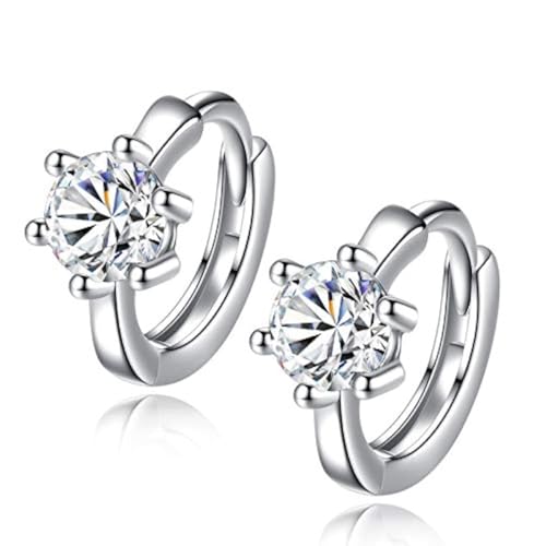 Salanda 925 Sterling Silver Round CZ Earrings Sterling Silver Hoop Earrings Hypoallergenic Cubic Zirconia Earrings Girl hexagonal Earrings Female Jewelry Gift, mm, Cubic Zirconia, No Gemstone