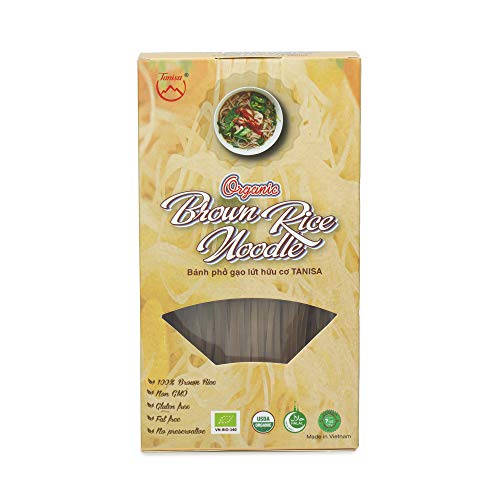 TANISA Organic Rice Noodles, Pho Noodles, Asian Noodles, Vietnamese Rice Noodles, Gluten Free Noodles, Non-GMO, No Preservative (Organic Brown, 1 pack)