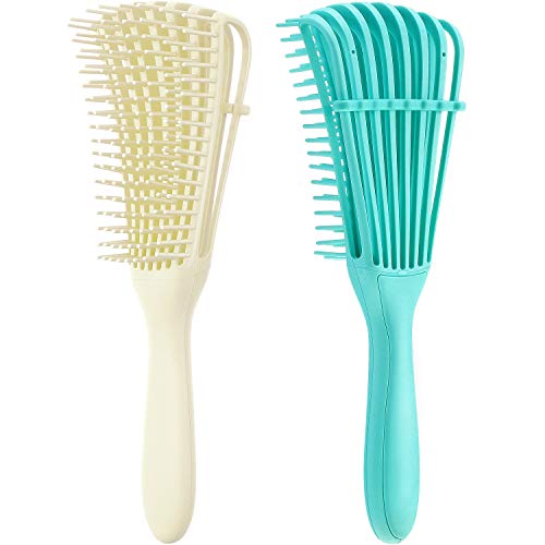 2 Pieces Detangling Brush for Afro America/ African Hair Textured 3a to 4c Kinky Wavy/ Curly/ Coily/ Wet/ Dry/ Oil/ Thick/ Long Hair, Knots Detangler Easy to Clean (Beige, Green)