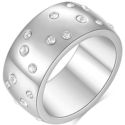 Jude Jewelers 10MM Stainless Steel Chunky Strong Cubic Zircon Filled Eternity Wedding Band Ring