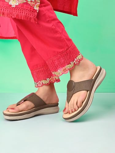 Image of XE Looks Women's Embellished Toe-Post Slippers | Comfortable Flat Casual Trendy Slippers for Women & Girls