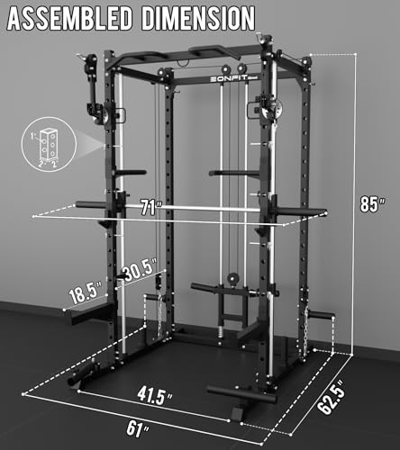 Image of Eonfit E3 Smith Machine for Home Gym Equipment, Multi-Function Power Cage Squat Rack with Cable Crossover LAT Pulldown Pulley System All in One