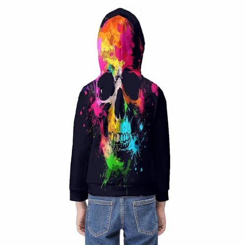 Pull à capuche crâne 3D vêtement hiver enfant pour le collège