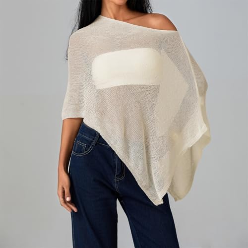 Women's Loose Sheer Poncho Shrug Crochet Knit Batwing Flowy Tops Beach Blouse Shrug Pullover Sweater2