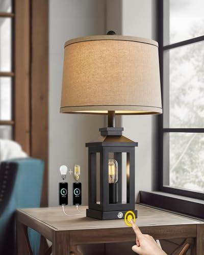 G-SAFAVA 23.75' Retro Farmhouse Black Table Lamp for Living Room Bedroom Nightstand Single Pack...