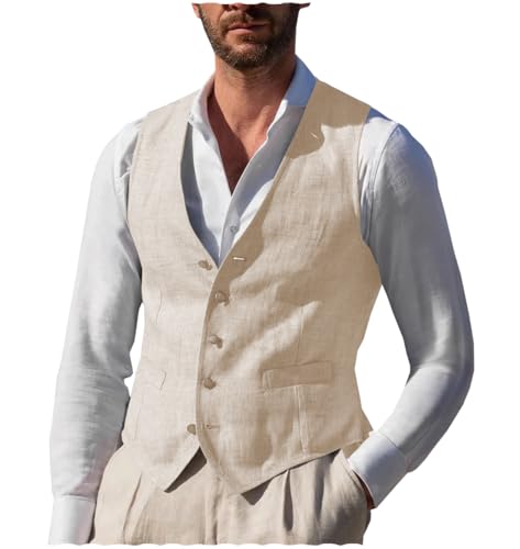 Men Summer Linen Vest Beach Casual Wedding Leisure Waistcoat Groomsmen Vest For Men2