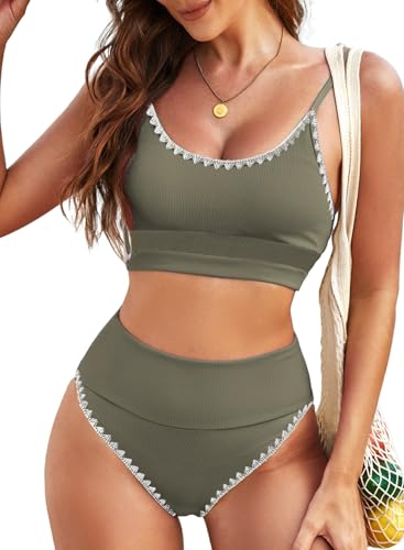 Image of Herseas Women 2 Piece High Waisted Bikini Sets Color Block Popular Swimsuits 2026 Summer Beach Swim Best Bathing Suits