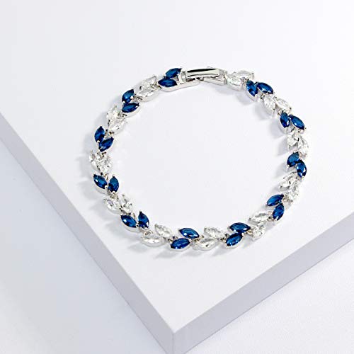 Me&Hz Silver Plated Crystal Tennis Bracelet Cubic Zirconia Birthstone CZ Bracelets Classic Leaf Bracelets for Women Sparkly Formal Wedding Bracelet Jewelry Gift4