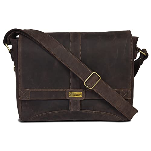 Genuine Leather Messenger Bag for Men and Women - 14 inch Laptop Bag for College Work Office by LEVOGUE (Brown Oily Hunter)