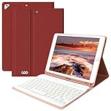 Teclado con iPad 10.2 9a 2021, iPad 8th 2020 y 7th 2019, Funda con Teclado Español para iPad Air 3 10.5 2019/iPad Pro 10.5 2017 con Ranura de Lápiz Teclado Español Bluetooth Desmontable (Vino tinto)