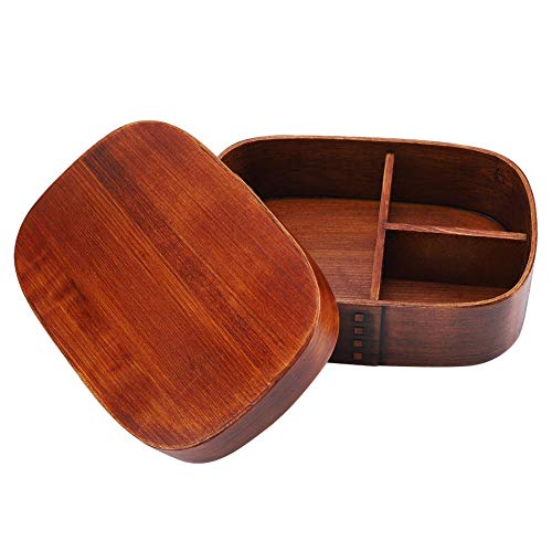 Boîte à lunch en bois, Boîtes à bento portables Récipient de stockage de nourriture étanche naturel vintage avec une sangle fixe(18 * 12 * 5.5cm)