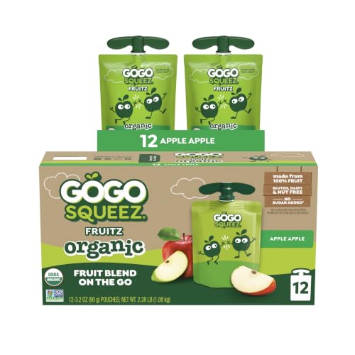 GoGo squeeZ No Sugar Added Organic Applesauce, Apple Apple, 12 Count
