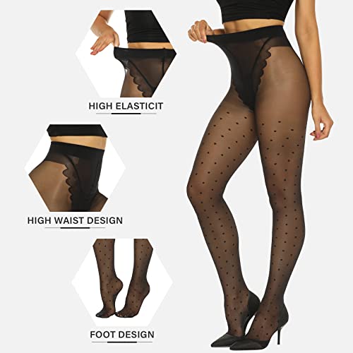Image of MANZI 20D Polka Dot Tights for Women Patterned Stockings for Women Sheer Ultra Thin High Waist Pantyhose