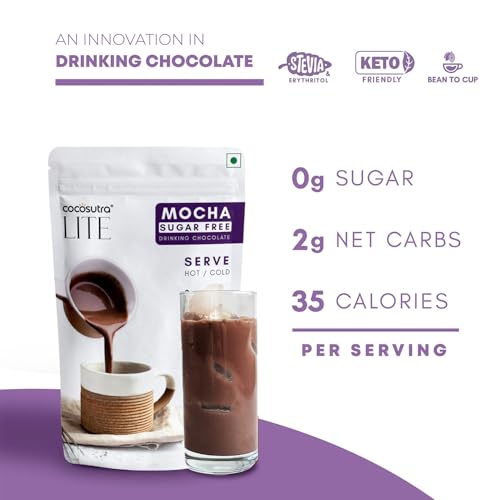Image of Cocosutra Sugar Free Drinking Chocolate Mix - Mocha | Hot or Cold | Low Carb, Low Calorie | Stevia & Erythritol Based | 200g | Zero Sugar, Low Carb, Low Calorie, Stevia & Erythritol Based, Keto Friendly
