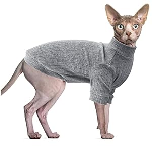 Oslueidy Sphynx Cat Clothes, Hairless Cat Vest Turtleneck Sweater, Kitten Puppy Pullover Shirt with Sleeves, Cat Pajamas Jumper for Sphynx, Cornish Rex, Devon Rex, Peterbald (Grey, XL)