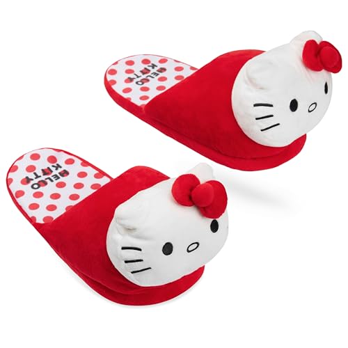 Hello Kitty Chaussons 3D Femme, Pantoufle avec Semelle Antidérapante - Cadeau pour Ado (Rouge, 40/41 EU)