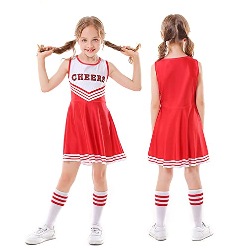 Lolanta Girls Cheerleader Costumes Dresses Cheerleading Outfit Cheer Uniform With Pom Poms(6-7, Red) #TOP1