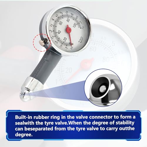 Image of Pack-1 Car Tire Pressure Gauge, Metal Tire Pressure Tester, Multifunctional Mechanical Dial, Portable Vehicle Equipment, Universal for Motorcycles, Trucks, Bicycles (Silver)
