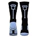 ChalkTalkSPORTS Lacrosse Socks - Mid-Calf Crew Socks for Lacrosse Players - Black & Carolina Blue - Lax Stick Head - Adult