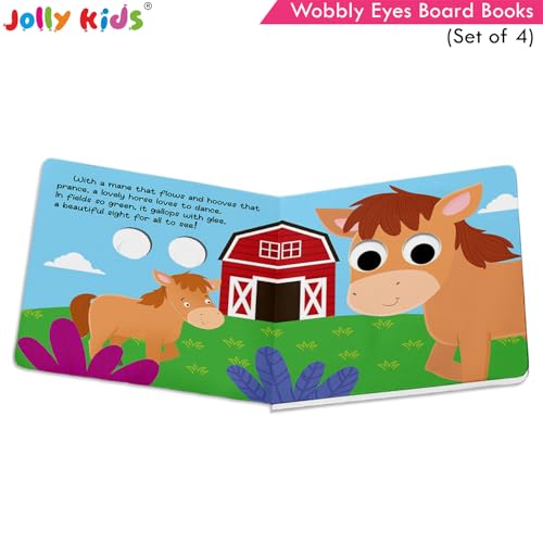 Image of Jolly Kids Wobbly Eyes Board Books Set of 4 | Interactive Animal Story Books for Toddlers & Kids | Jungle, Farm, Dinosaur & Sea Creature Rhyming Books | Hardbound Early Learning Educational Picture Books