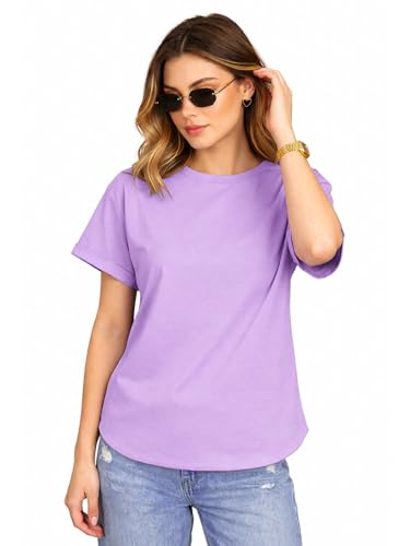 Image of JUNEBERRY Pure 100% Cotton Oversized Loose Fit Drop Shoulder Round Neck Boyfriend Fit Solid Half Sleeves T-Shirt for Women & Girls (Sizes: S to 2XL)
