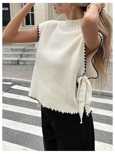 MakeMeChic Women's Mock Neck Sweater Vest Top Sleeveless Tie Side Knit Tops Summer Shirt Tops4