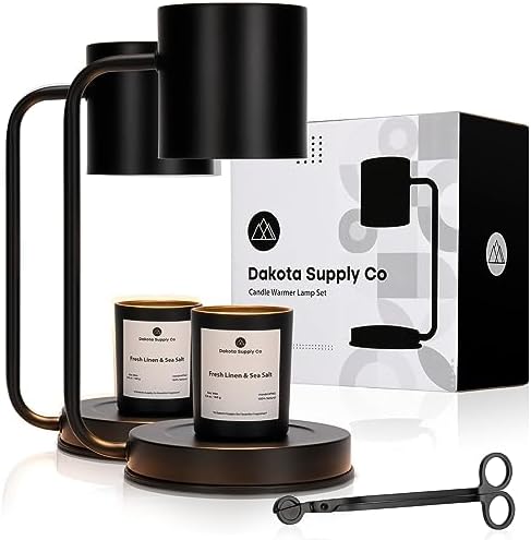 Dakota Supply Co Candle Warmer Lamp Set- Two Stylish Candle Lamp with Fresh Linen & Sea Salt – Favorite Fragrance Candle Holders for Bedroom Decor – Candle Lamp Warmer with 4 Light Bulbs – (Black)