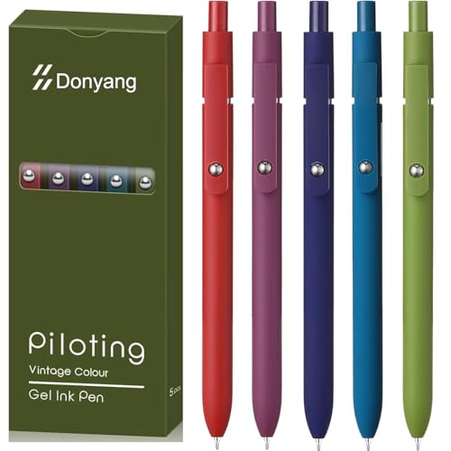 Image of Gel Pens, 5pcs 0.5mm Gel Pen Black Ink Fine Point Pens With Smooth Writing | Cute Quick Dry Pens with Silicone Grip For Journaling, Teacher Work Desk Accessories Office Supplies for Men Women, Vintage