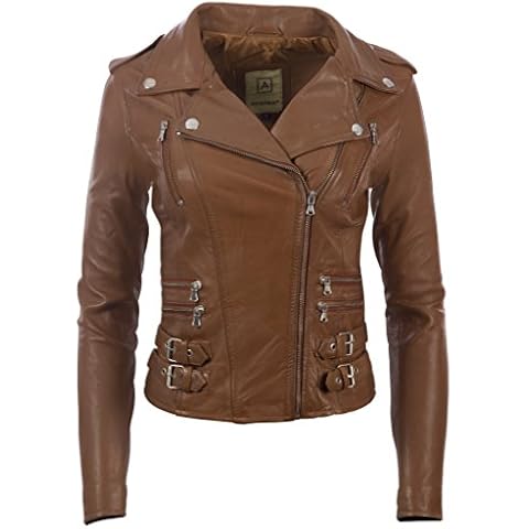 Chaqueta Biker De Cuero Autentica para Mujer con Multiples Cremalleras Cover
