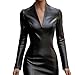 Women's V Neck Long Sleeve Midi Dress, Sophisticated Faux Leather Bodycon Pencil Dress, Fashionable Elegant Office Party Wear (Black,Medium)