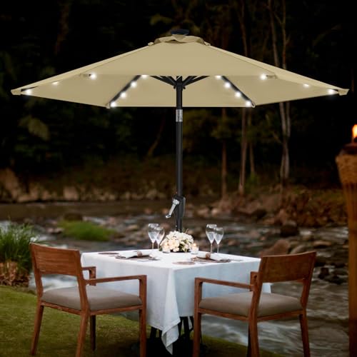 Image of MASTERCANOPY 7.5ft Patio Umbrella with Solar Lights, Khaki