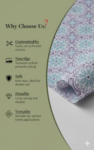 Image of Dribble EVA Shelf Liner Mat 45x500cm Roll, Non Slip Drawer & Cabinet Liner for Kitchen, Waterproof Oilproof Washable Fridge Mat, Anti Skid Cupboard Wardrobe Multipurpose Mat (Purple /Green mandala Art)