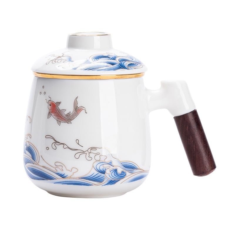 Tasse à thé Tasse en céramique avec couvercle et filtre de séparation du thé, tasse à thé en jade d'agneau for usage domestique Récipient de trempage