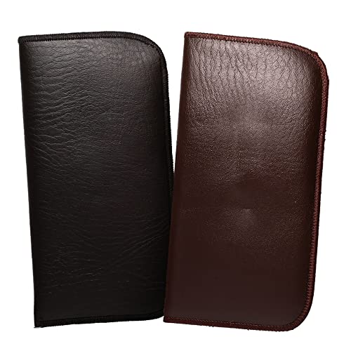 Image of Calabria Slim Faux Leather Eyeglass Case Soft Slip-In Design [Black & Brown - 2 Pack] | Compact Protective Pouch | Soft Case for Glasses | Lightweight Sunglass Storage