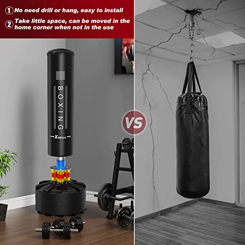 XDDIAS Punching Bag with Stand, 70\'\' Freestanding Punching Bag for Adult, Heavy Boxing Bag with Suction Cup Base Kickboxing Bag for MMA Muay Thai Fitness - Thumbnail 7